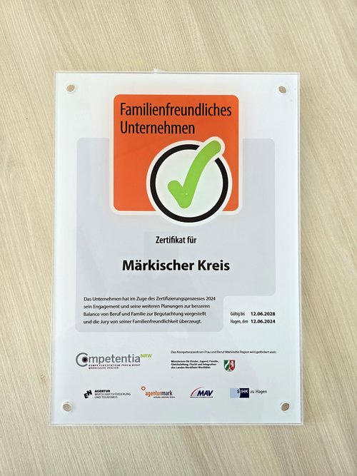 Der Märkische Kreis ist und bleibt ein familienfreundliches Unternehmen. Ein Zertifikat bestätigt das. Foto: Märkischer Kreis