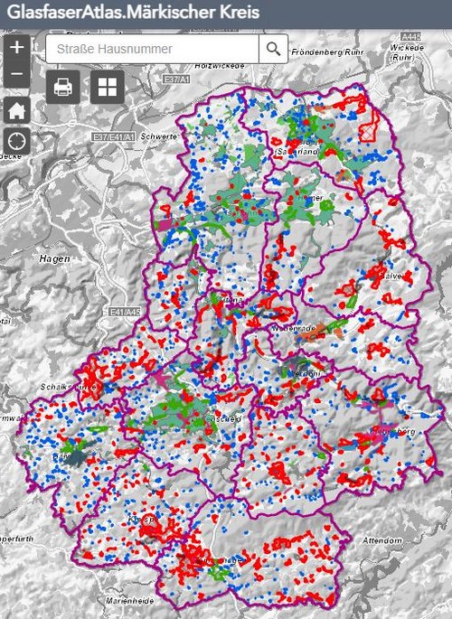 Sechs verschiedene Netzbetreiber bieten im Märkischen Kreis Glasfasernetze für Endkunden an. Für Übersicht sorgt der neue GlasfaserAtlas des Märkischen Kreises.